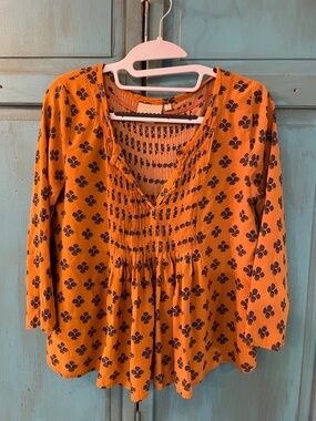 Anthropology Women's Pintuck Peasant Blouse in Burnt Orange